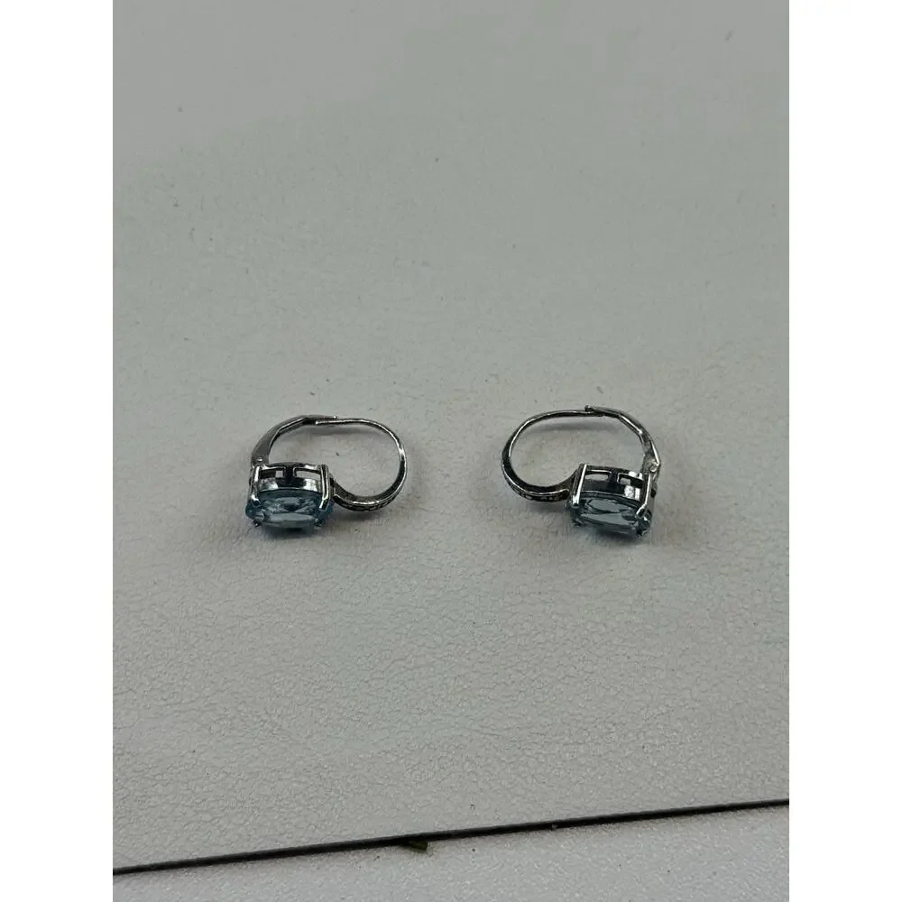 FAS Sterling Silver Pierced Earrings Lever Back Topaz